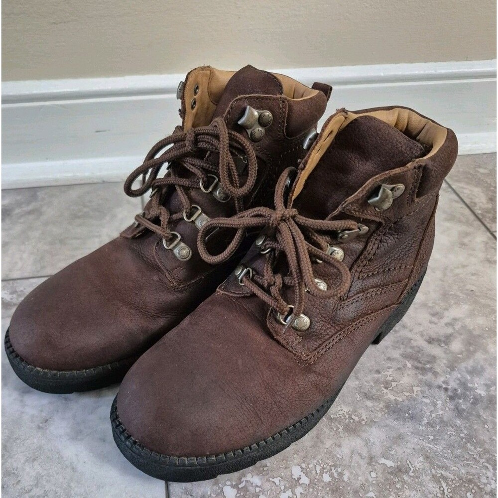 Vintage Thom McAn Brown Leather Hiking Boots Womens 7W Ankle Booties Poron 4000